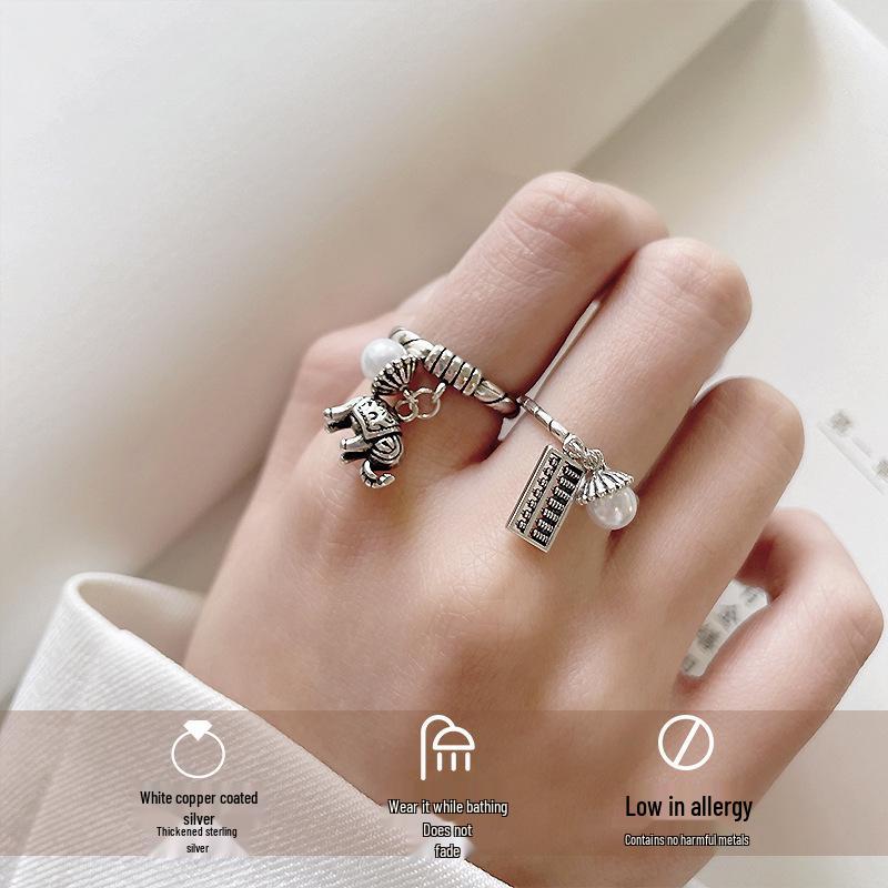 

925 Silver Women s Sweet Smiley Pearl Abacus Ring - Non-Fading, High-End Design Adjustable Open