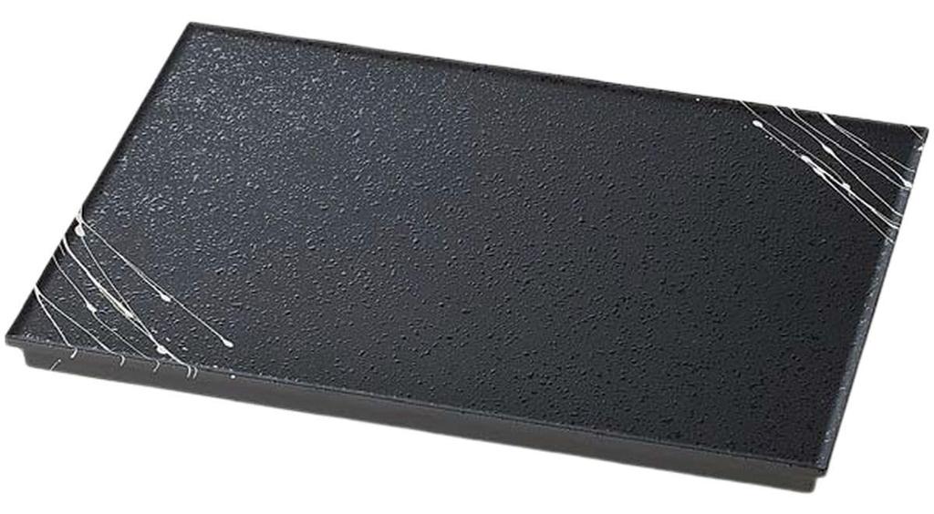 33cm Rectangular Flat Black with White Random Thread Model Number Made In Japan J-kitchens Plate, (Black Backing), 873347,