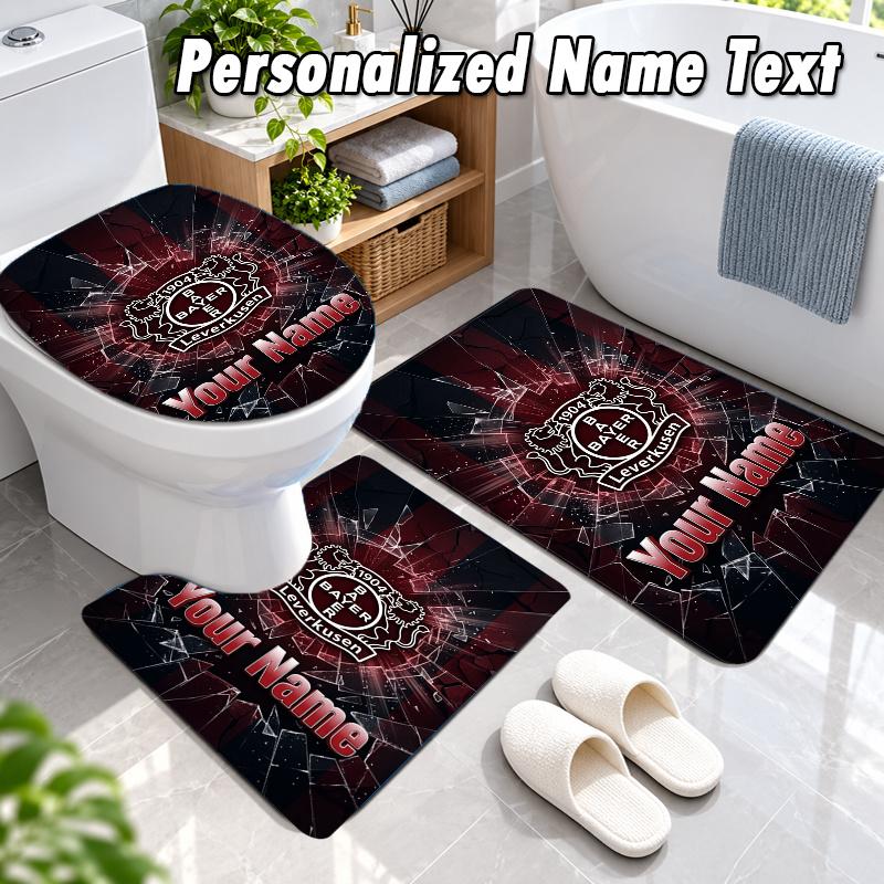 Bayer Leverkusen Football Custom Name 3Pcs Flannel Bathroom Mat Set Toilet Rug Personalized Bath Decor