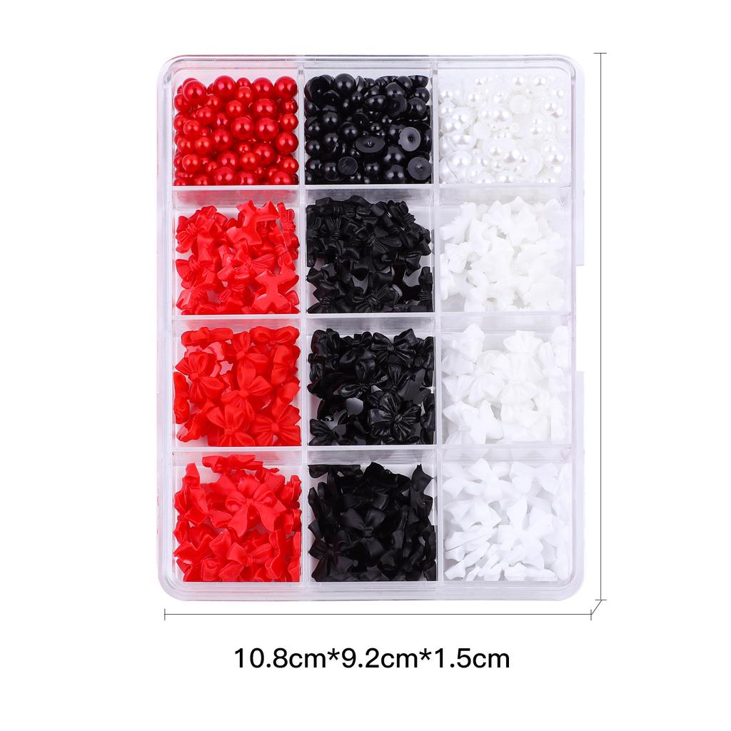 12-Grid Streamer Bow Tie Christmas White Red Resin Bow Nail Jewelry Mixed Set Diy