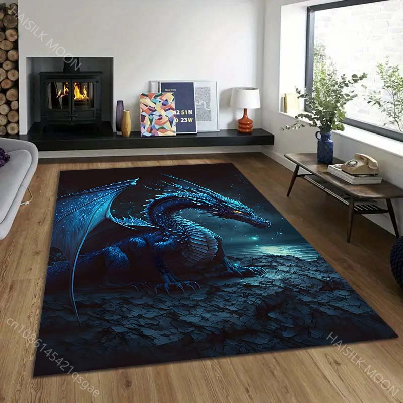1PC Blue Dragon At Night Pattern Rug Carpets for Bedroom Living Room Sofa Mat Creative Door Mat Cloakroom Home Decor