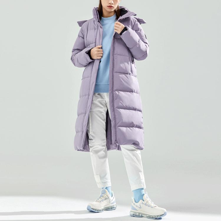 Anta Long Knee-Length Water-Resistant Hooded Down Jacket Women Outerwear Purple 962147970-3
