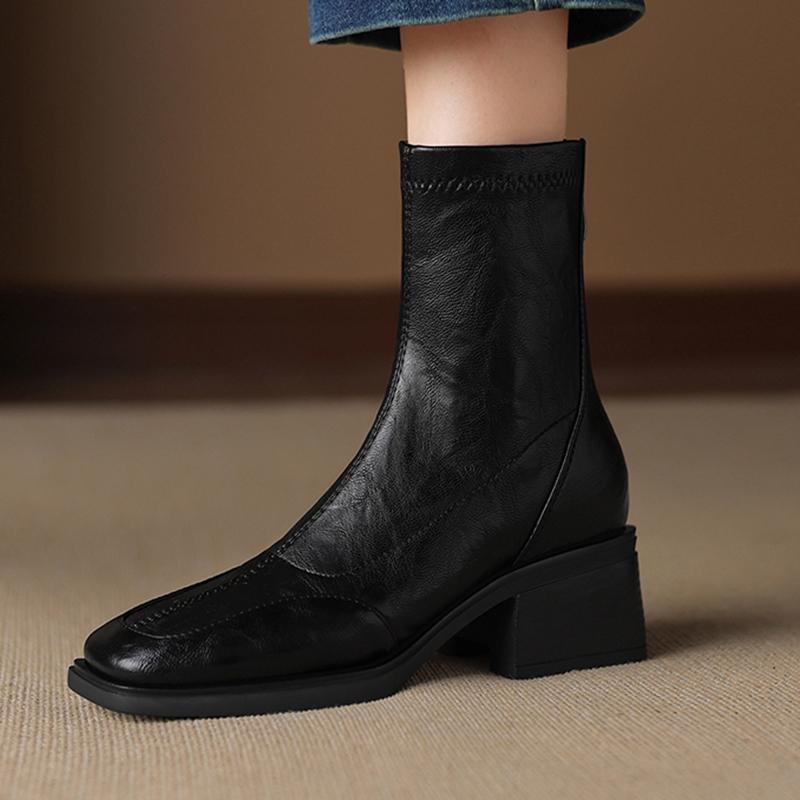 Krazing Pot Microfiber Winter Square Toe Modern Size 33 Boots Size 43 Zipper Fashion Ankle Boots