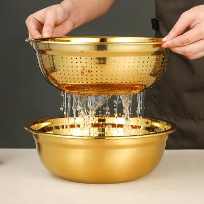 2 Pièces/Ensemble Tamis à Riz Passoire Acier Inoxydable Doré Panier d'Égouttage Bol Mélangeur Multifonctionnel pour Œufs Farine Cuisine Fruit Soupe Bassin