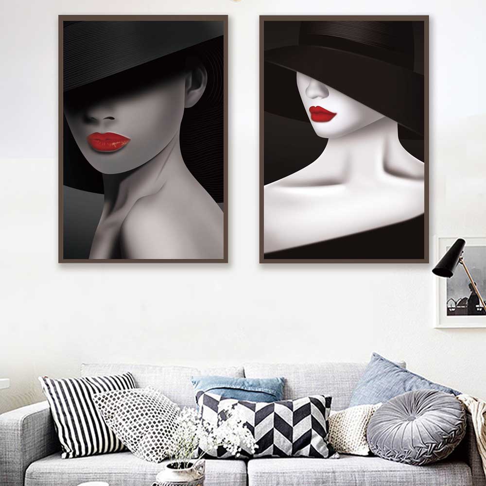 

Nordic figure oil painting fashion model hat abstract art canvas painting living room corridor office home decoration mural No Frame