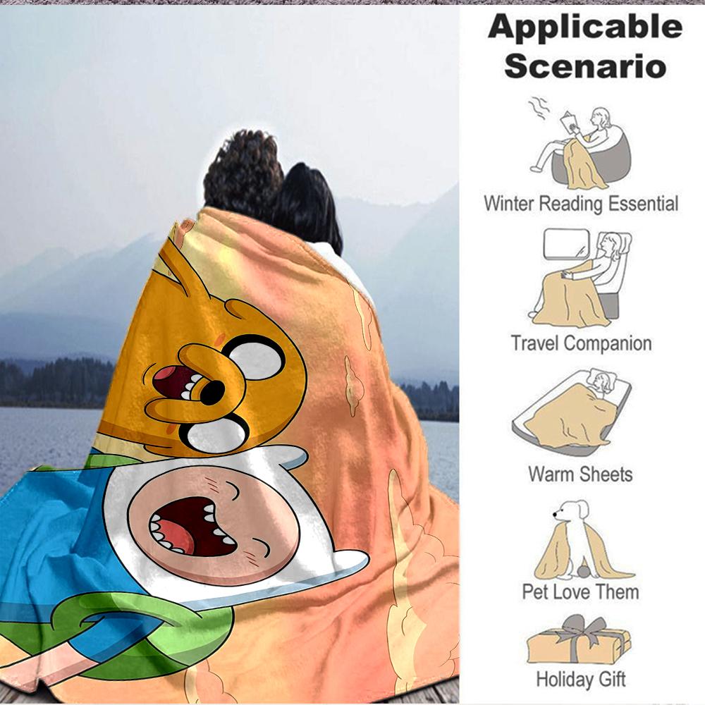 1Pc Adventure Time Friendship Flannel Blanket, Soft And Comfortable, Casual Warm, Camping Travel, Christmas, Halloween Xmas Gift S1111