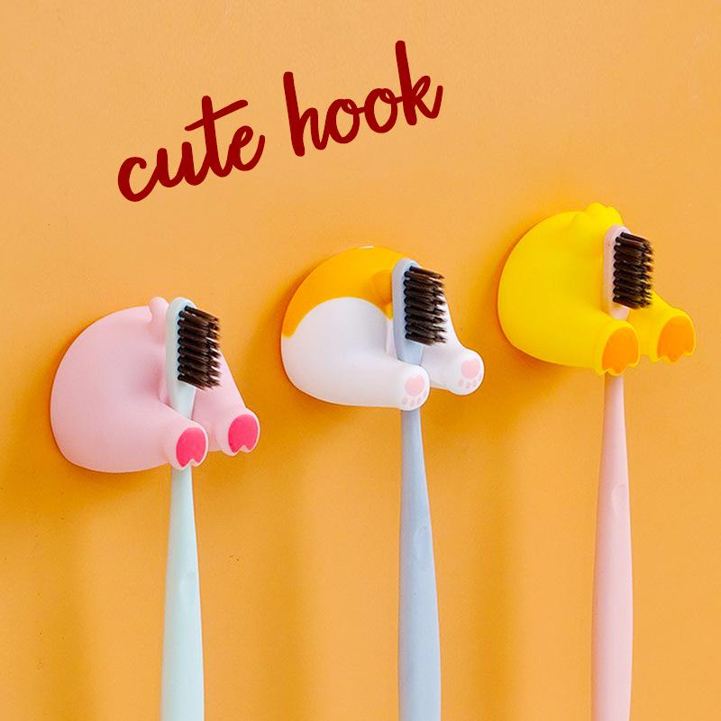 6 Styles Cartoon Animal Tail Toothbrush Holder Punch-Free Wall Hook Cute Self-adhesive Bathroom Towel Hook Children Toothbrush Holder