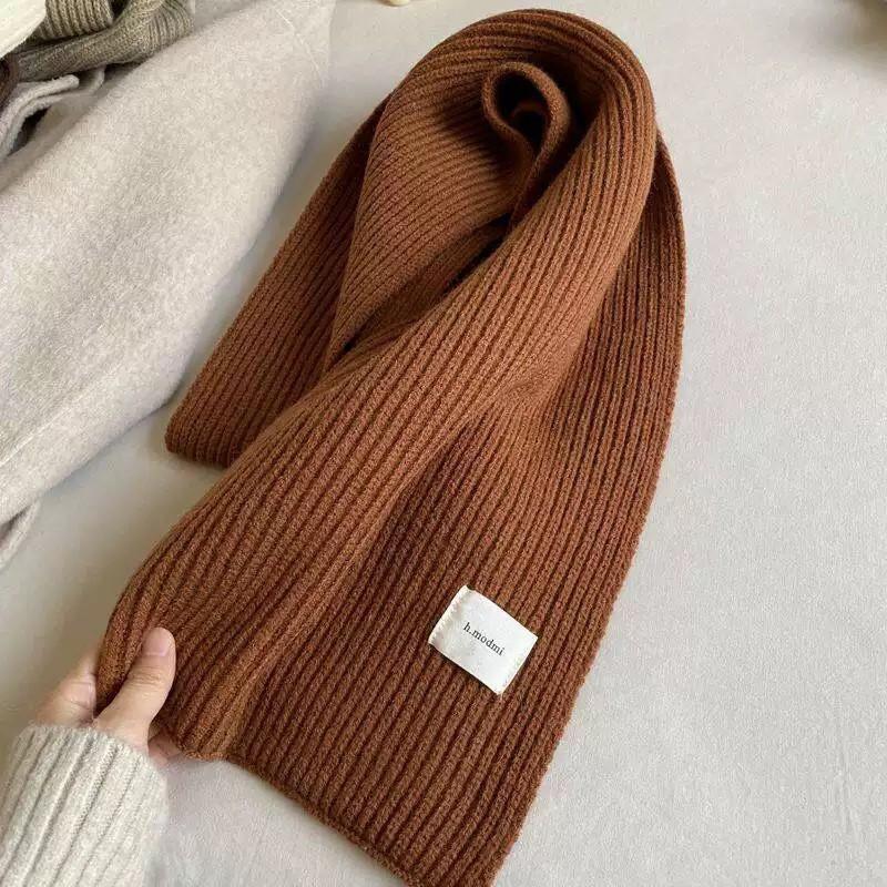 Korean Style Solid Color Knitted Scarf Women Warm Thick Neck Warmer Winter Accessory