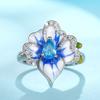 Huitan Unique Blue Flower Enamel Design Women Rings Pear Sky Blue CZ Aesthetic Female Rings Wedding Party Elegant Lady Jewelry