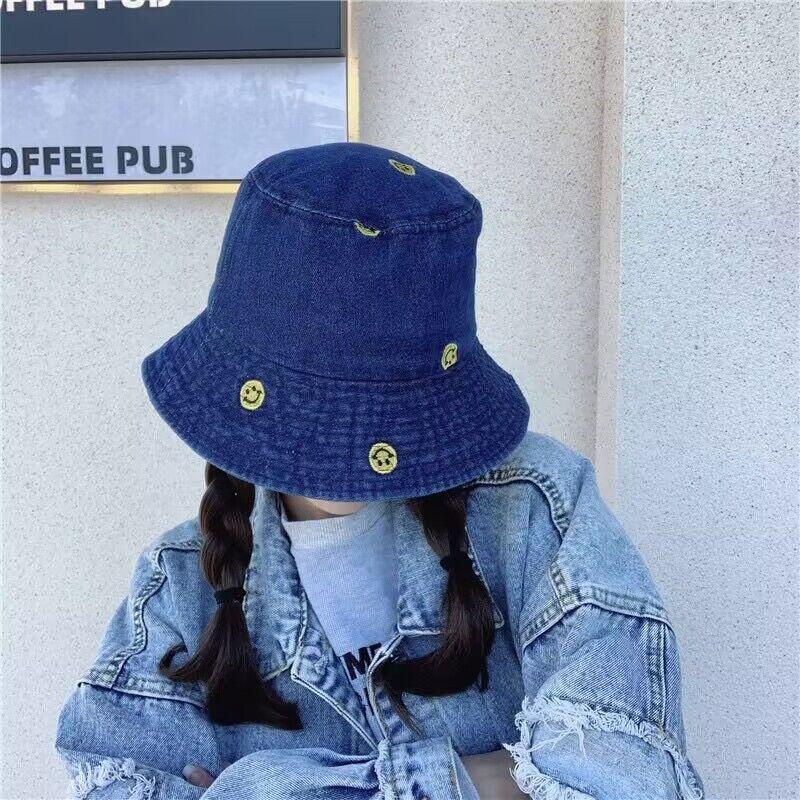 Cheap Bucket Hats for Girls and Ladies Students Fisherman Hat Spring Summer Smiling Face Cute Female Cowboy Caps Custom Okay