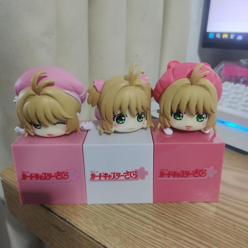 10cm Animated Cardcaptor Sakura Q Version Poseable Figures 3 Styles Adorable Lying Kinomoto Sakura Replica Desktop Ornament Assortment Present