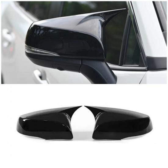 Glossy Black Ox Horn Rearview Mirror Lid Cover Trim For 20-22 Toyota Highlander