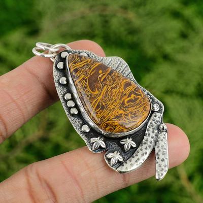 Daughters Day Deal Pear Mariam Jasper Stone 925 Sterling Silver Ethnic Pendant