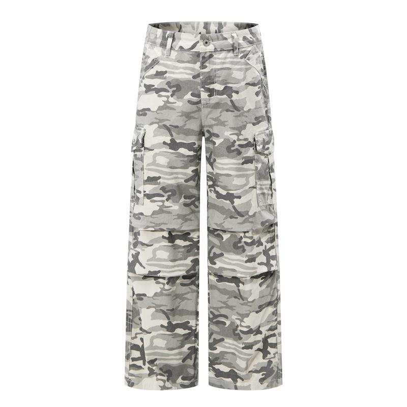 Unisex Retro Camouflage Multi-Pocket Wide-Leg Work Pants