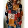 Women's Boho Floral Patchwork Drawstring Button Up Blouse, Casual Round Neck Tops for Spring Summer Daily Vacation Wear