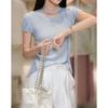 Demana Women's Summer Linen-Lyocell Blend Knit Top with Ribbon Tie