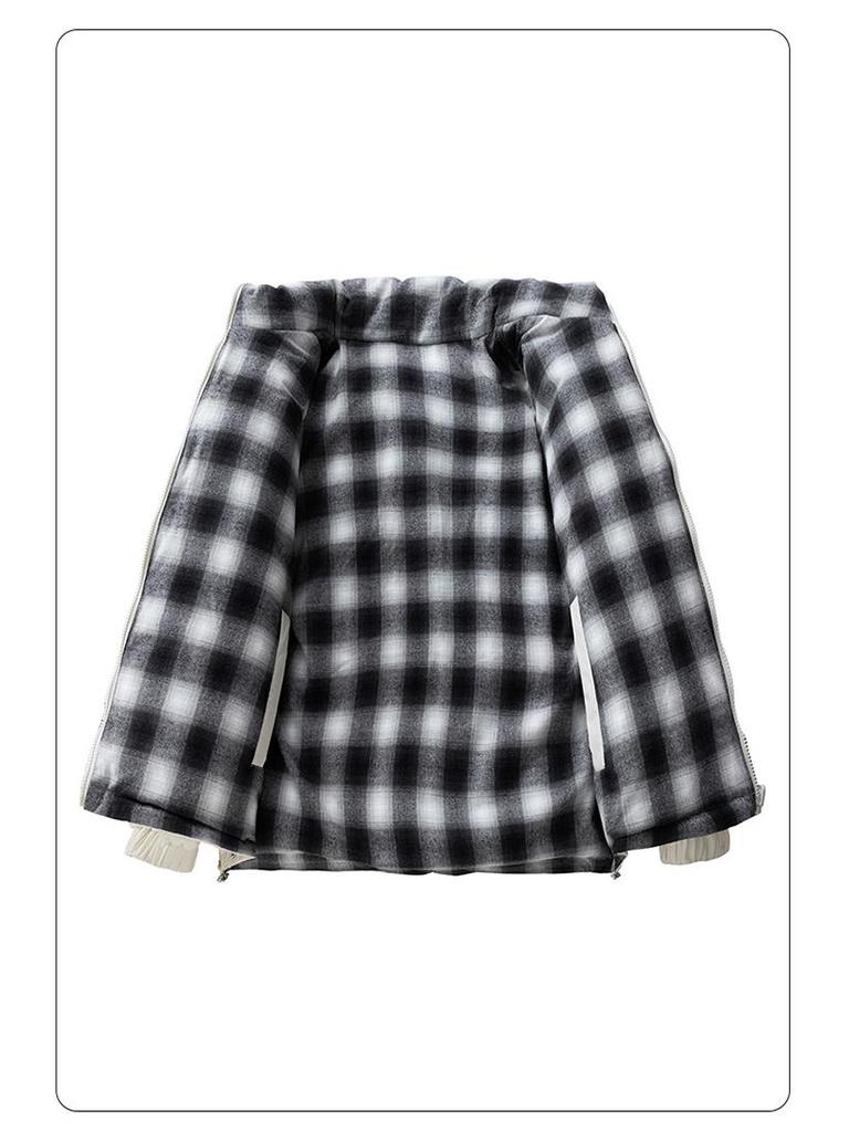 Męska pikowana kurtka z podwyższonym kołnierzem, wodoodporna, dwustronna, w kratę, na rok 2025