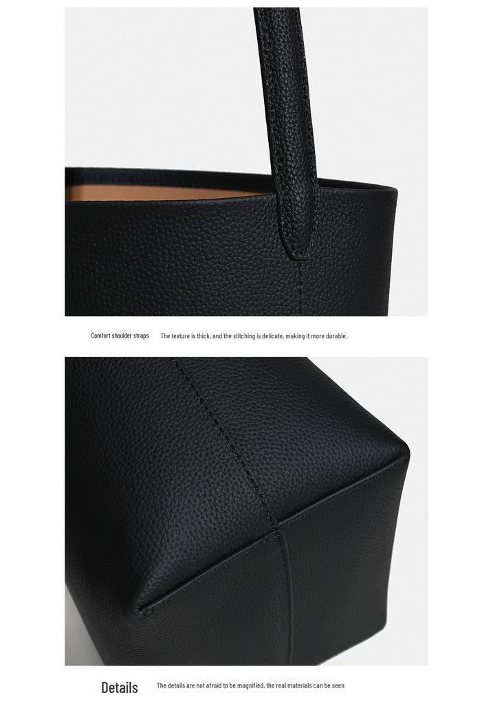 2024 Cowhide Leather Bucket Bag: Minimalist, Large-Capacity Commuter Tote for Women