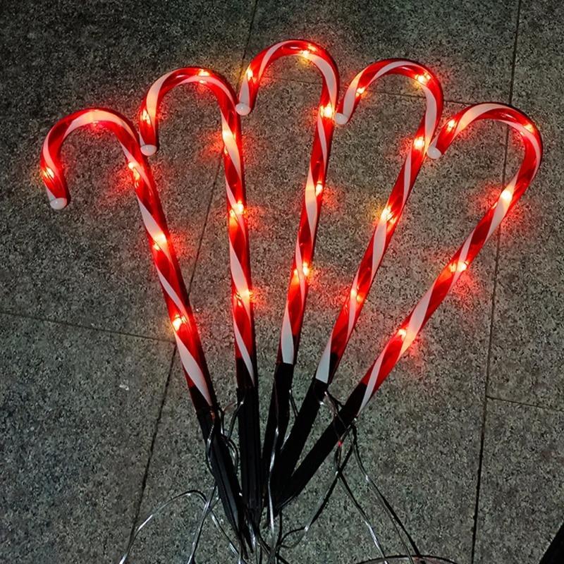 Christmas Candy Cane Lights 8 Modes Timer Remote Waterproof Battery Operated Pathway Marker Garden Landscape Decor Lawn Lights