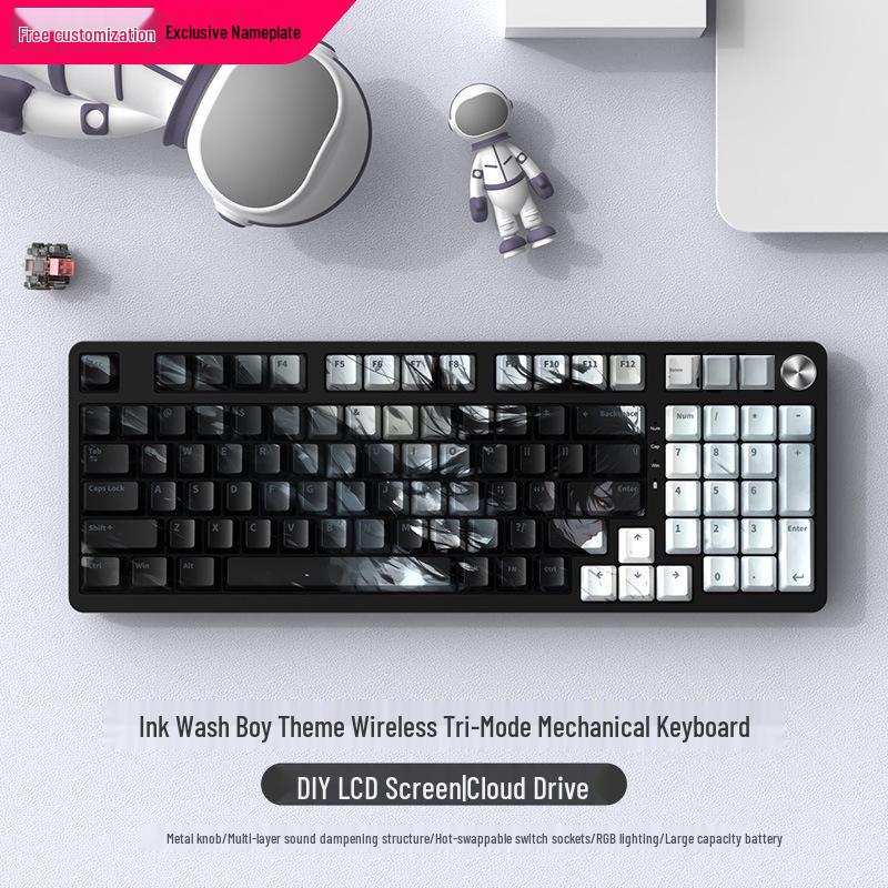 Silent Wireless Bluetooth Mechanical Keyboard, 98-Key, Blue Switch, Three-Mode, High-Profile Design for Gaming and Office Use
