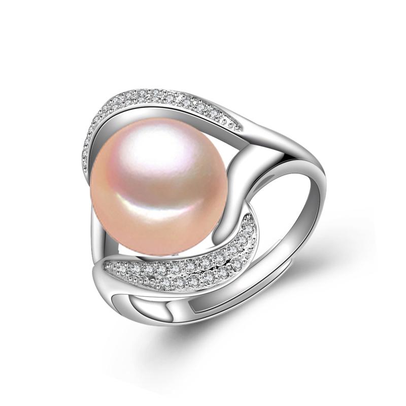 

LSOOYH большие 10-11 мм кольца из натурального пресноводного жемчуга для женщин модное женское кольцо с кубическим цирконием CZ Adjustable Size розовый