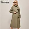 Cinemore Trench Coat for Women Long Windbreaker Jacket Casual Solid Loose Windproof Overcoat Lapel Belted Fashion Chic Lady Coat