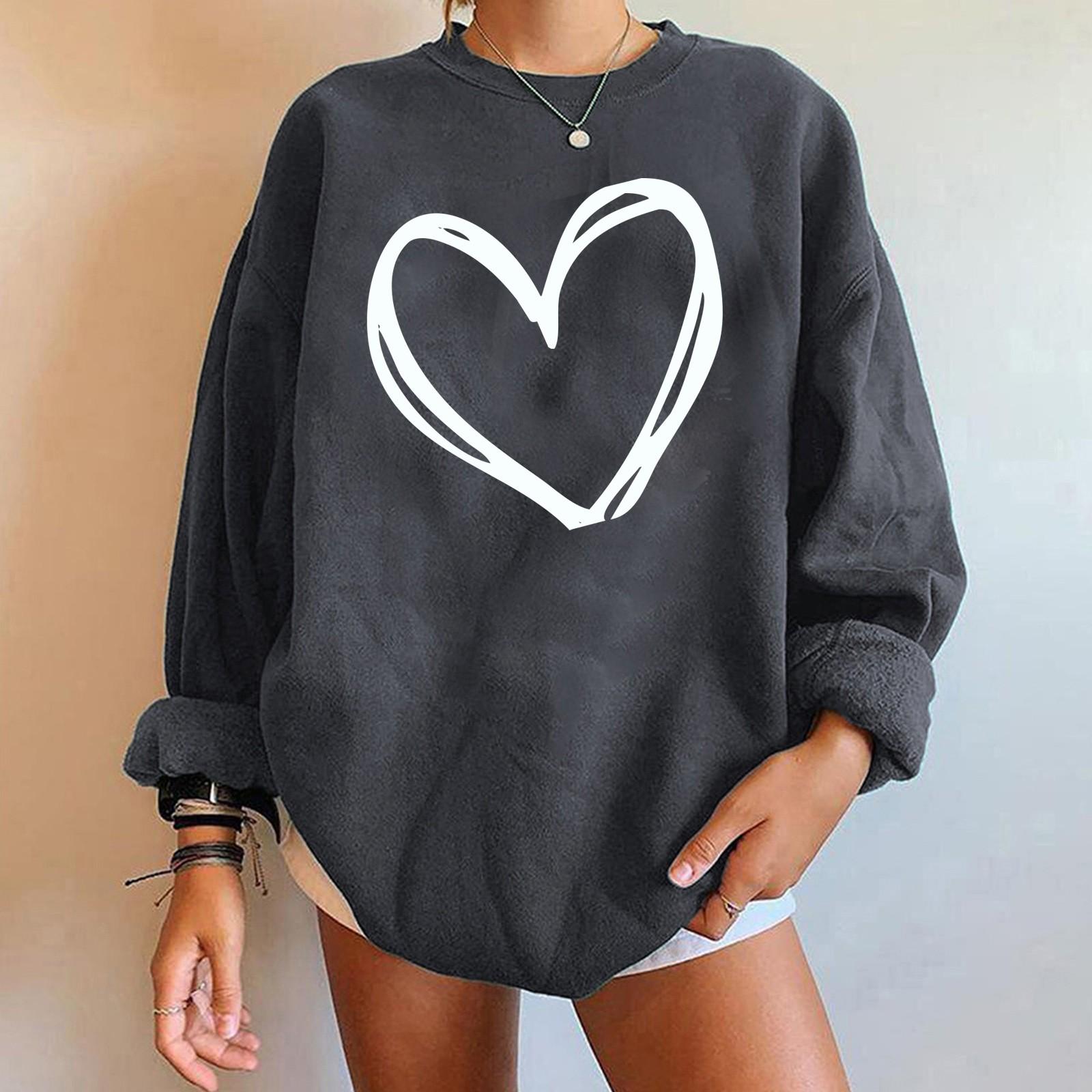 

Women s Valentine s Dayl Print Round Neck Warm And Winter Long Sleeve Velvet Loose Hoodie S