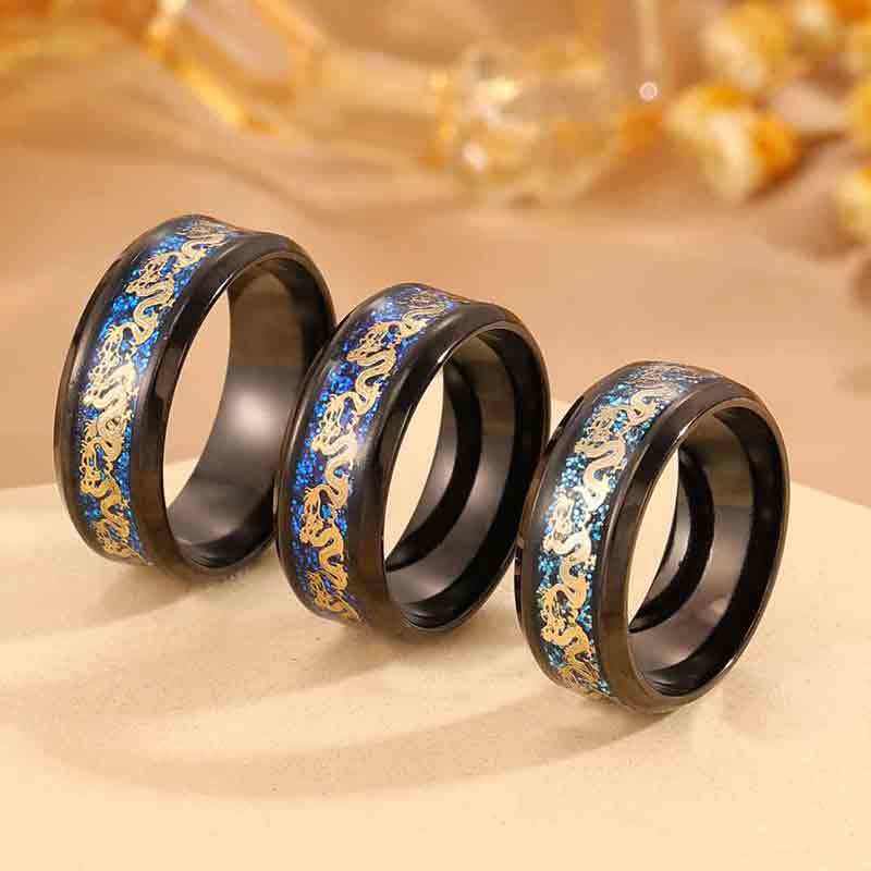 Stainless Steel Dragon-patterned Men's Ring, Retro Chinese Dragon Calligraphy Closed-loop Finger Ring Accessory