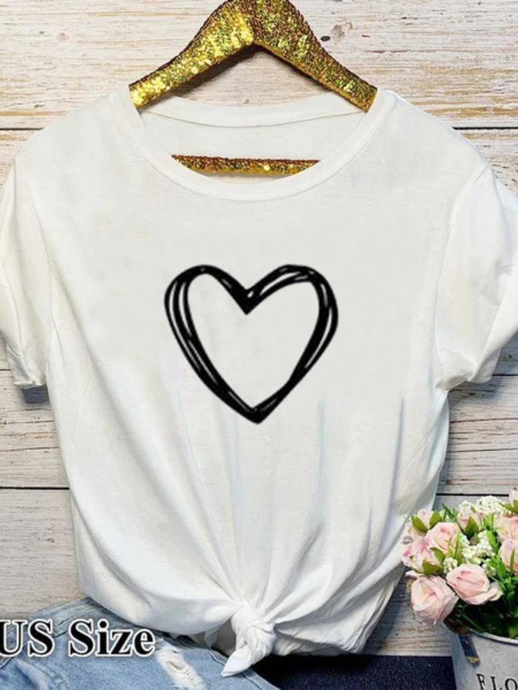 Heart Print T Shirt Women Short Sleeve O Neck Loose Tshirt Summer Women Causal Tee Shirt Tops Clothes Camisetas Mujer