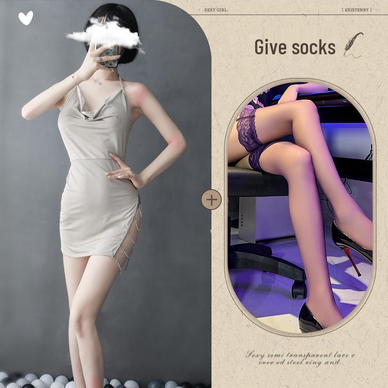 Xiang Night Temptation Lace Lingerie Set: Sexy Backless Camisole Pajamas with Slit - Erotic Homewear Nightdress