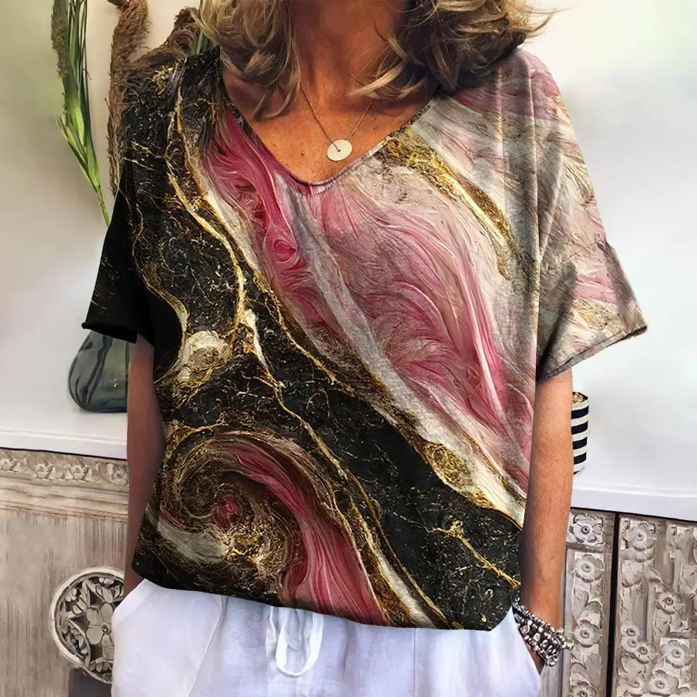 

Женская футболка с 3D-принтом, уличная одежда больших размеров в стиле Харадзюку, повседневная футболка с V-образным вырезом 4XL