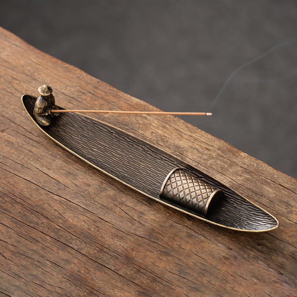 Cedar Eight Fisherman Boat Incense Holder, Stylish Japanese Retro Incense Holder, Cute Interior Decor, Incense Stick Holder (Type B)