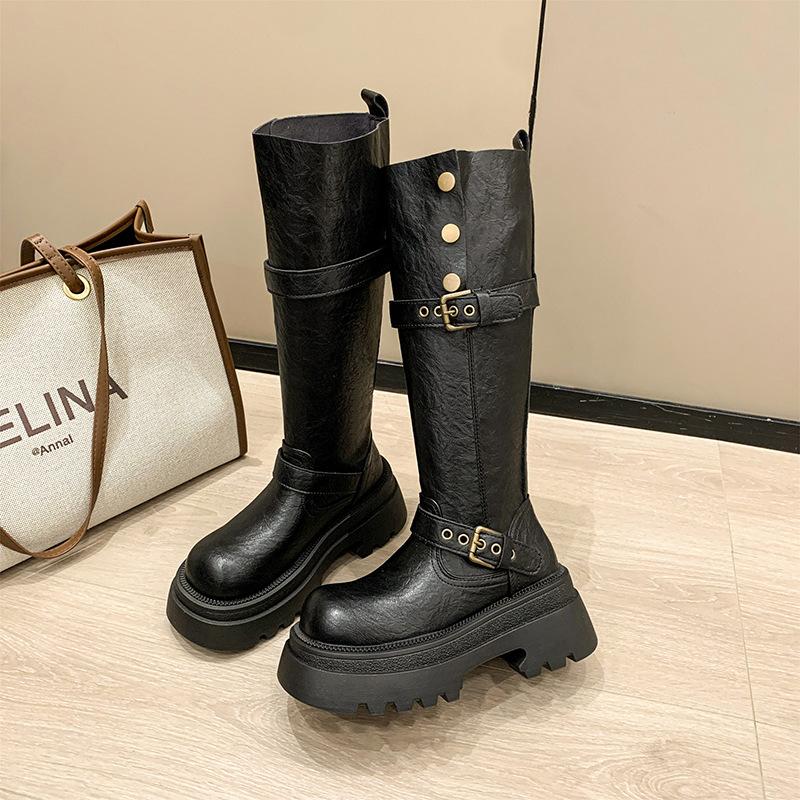 Maillard Brown Fashion Boots Women's 2025 Spring and Autumn New Thick Leg Heightening Knight Boots Small Tall Boots
