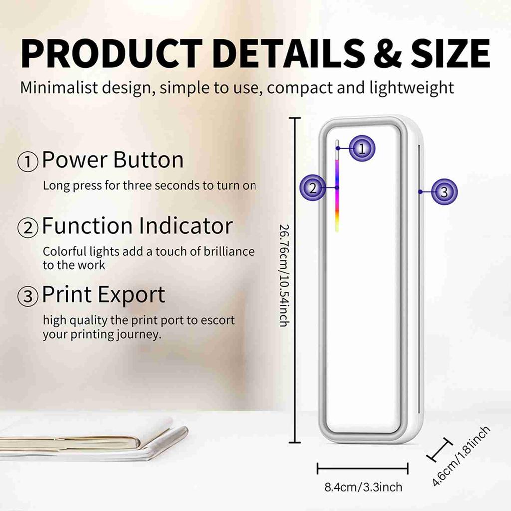 A4 Portable Paper Printer Thermal Printing Wireless BT Connect Compatible with iOS and Android Mobile Photo Printer Support