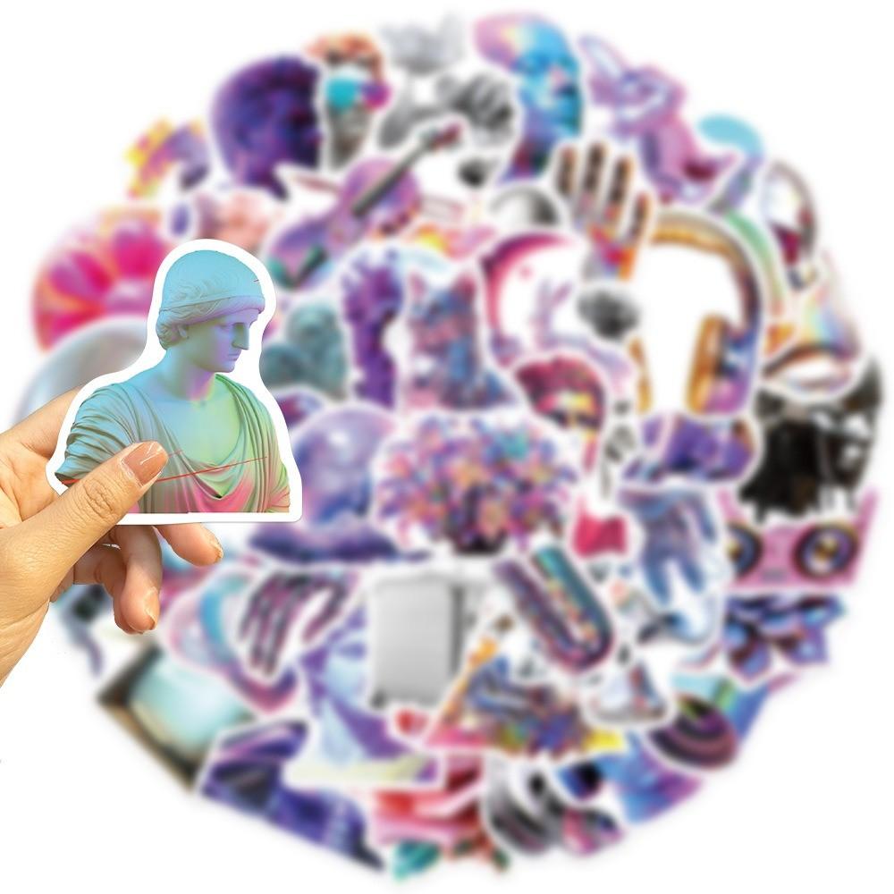 50-Piece 3D Acid Vaporwave Graffiti Stickers - Unique DIY Waterproof Decor for Guitars Notebooks Luggage Backpacks Water Bottles