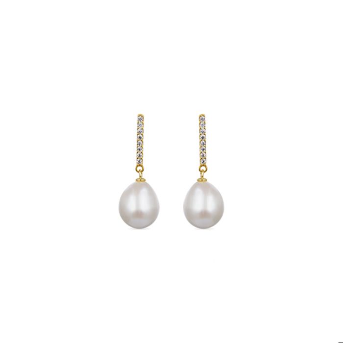 Boucles d'oreilles - LUXENTER - Nolshu - Argent 925 - Or jaune 18K - Perle blanche