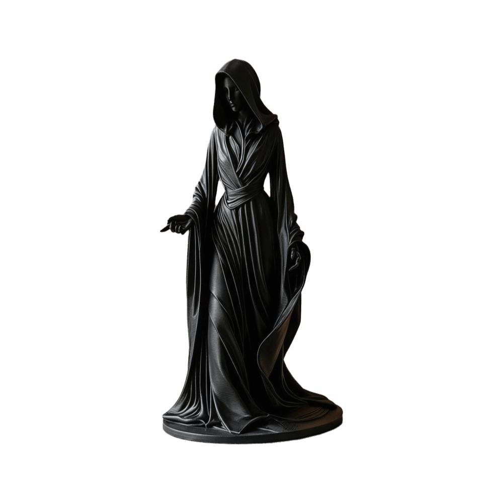 Dunkle Ästhetik Göttinnen-Skulptur 3D-gedruckte Desktop-Ornamente Retro-Umhang Frauenstatue Heimdekoration