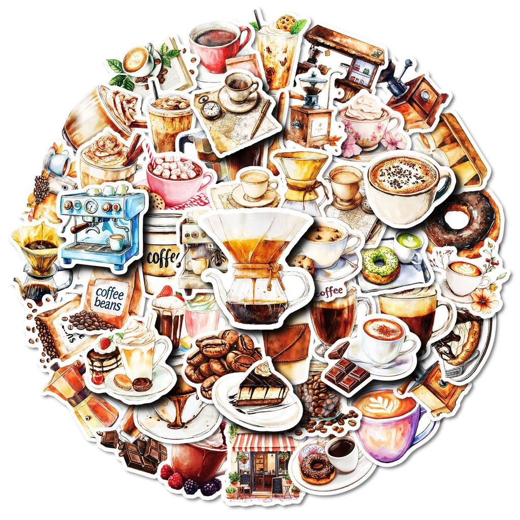 50 Coffee Theme Stickers Without Repeating Coffee Stickers DIY Creative Handbook Diary