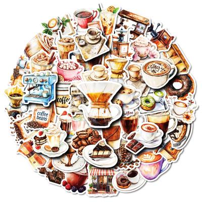 50 Coffee Theme Stickers Without Repeating Coffee Stickers DIY Creative Handbook Diary