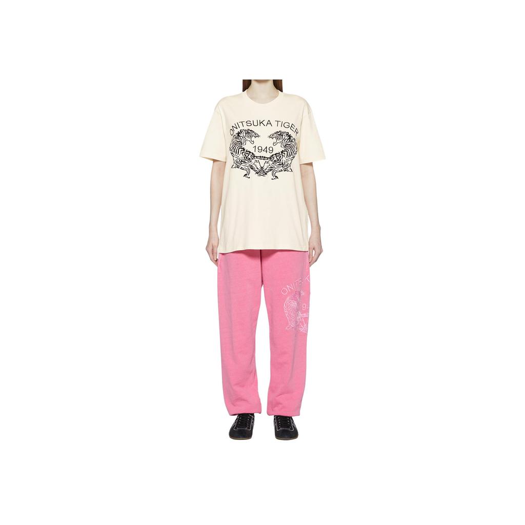 ONITSUKA TIGER Letter Animal Print Round Neck Pullover Short Sleeve T-Shirt Unisex T-Shirts White 2183B368-100