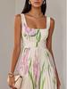 European & American Women's Spaghetti Strap Floral Maxi Dress with Digital Print