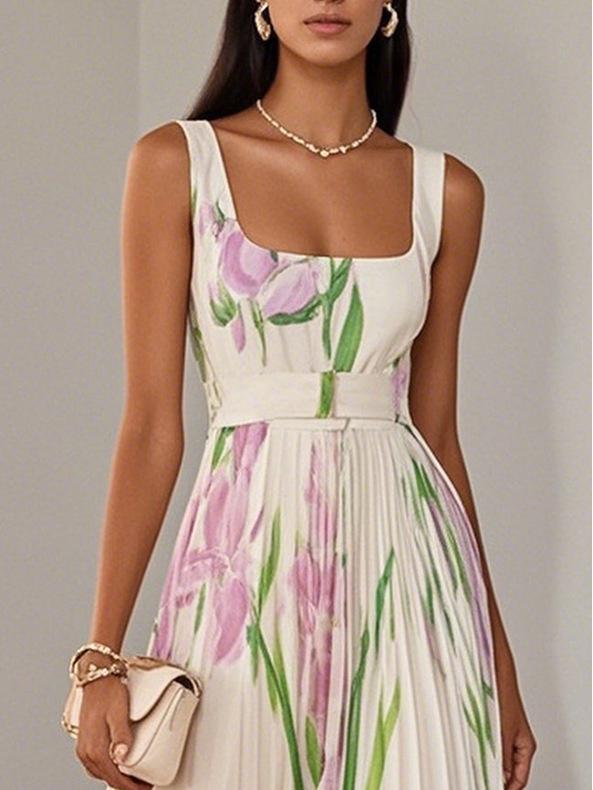 European & American Women's Spaghetti Strap Floral Maxi Dress with Digital Print