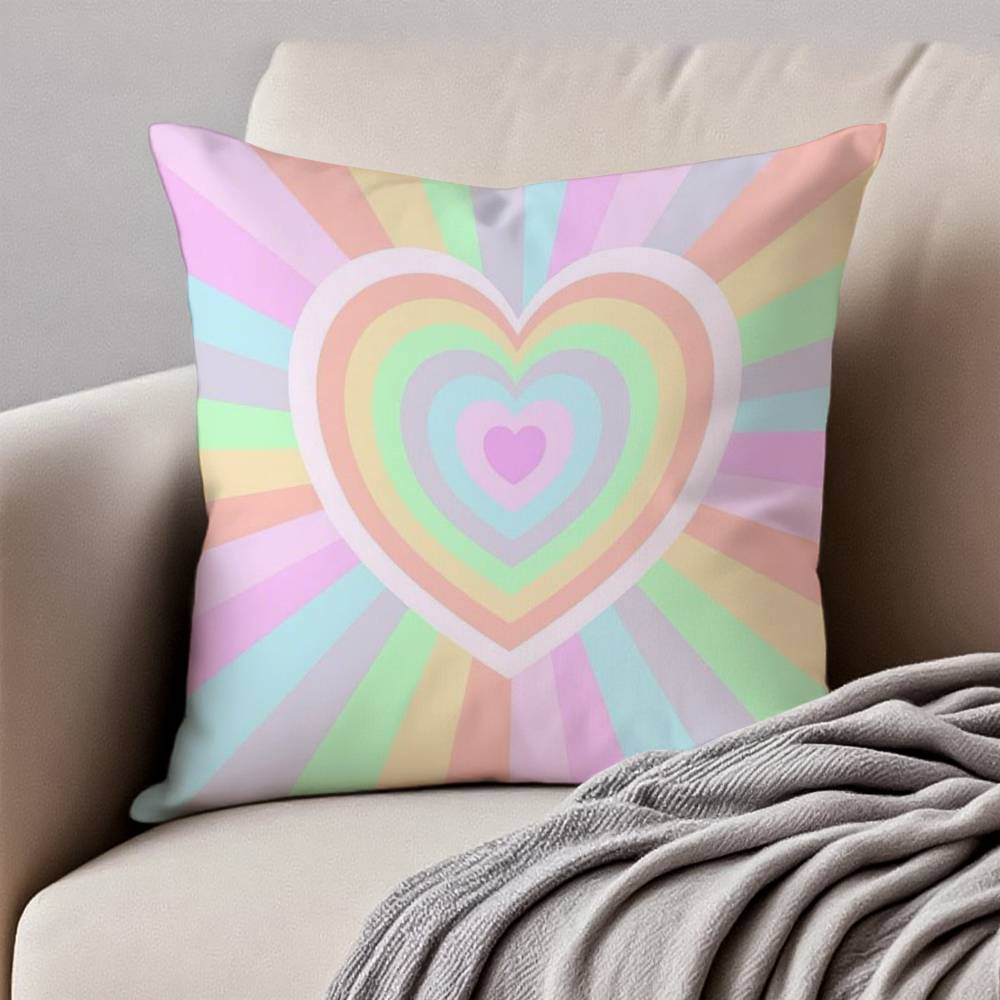 Rainbow Love Heart Pillow Case Anti-dustmite Pillowcase Invisible Zipper Silky Short Plush Sofa Cushion Cover