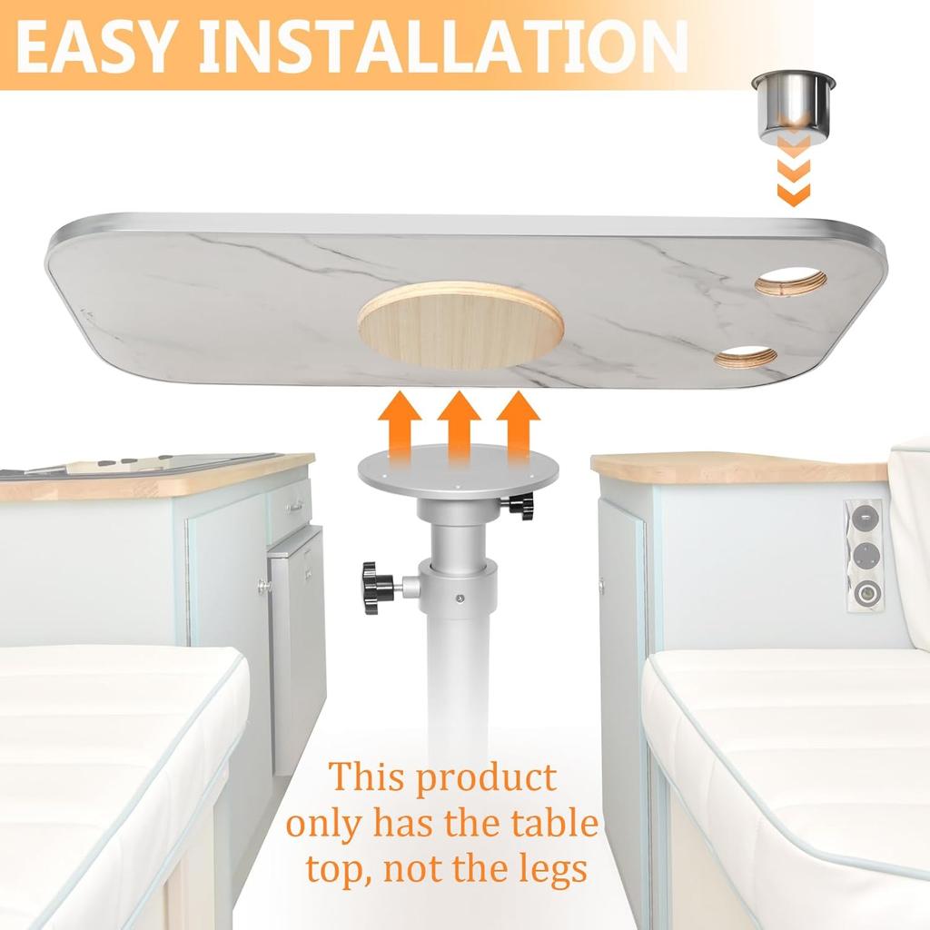 RV Table Top Replacement, 31.5x15.7Inch Rectangular Camper Pontoon Boat RV Table Top with 2ps Cup Holder, Sturdy Plywood with Silver Metal Trim for