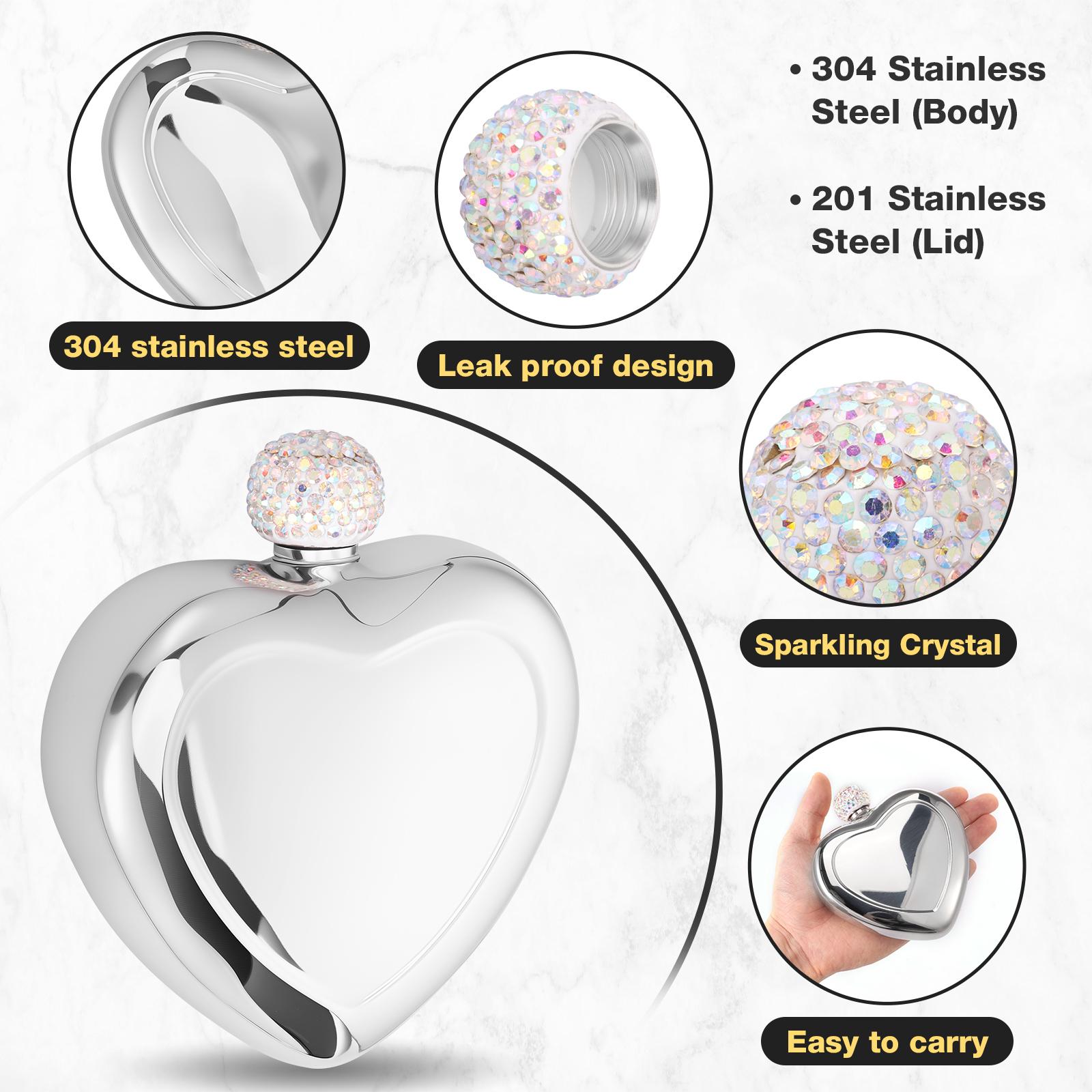 6oz Heart Shape Wine Flask 2Pcs Hip Flask Kettle Portable Wine Pot Small Hip Flask Stainless Steel Wine Flask Water Bottle