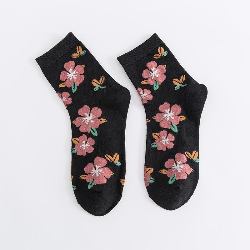 10 Pairs Women Floral Cotton Vintage Patterned Crew Middle Tube Socks Novelty Ankle Ruffled Warm Casual Sock
