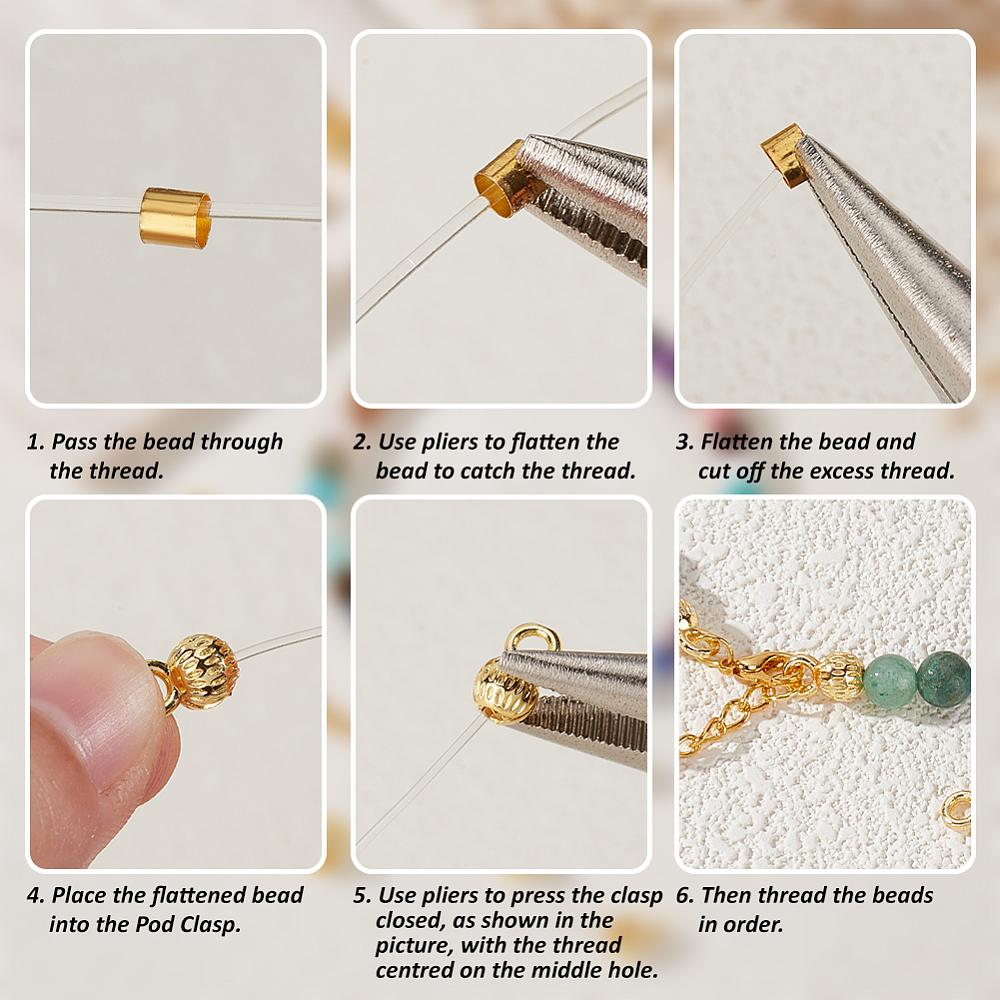 40Pcs Brass Folding Crimp Ends, Round, Real 18K Gold Plated, 10x7x6mm, Hole: 2mm