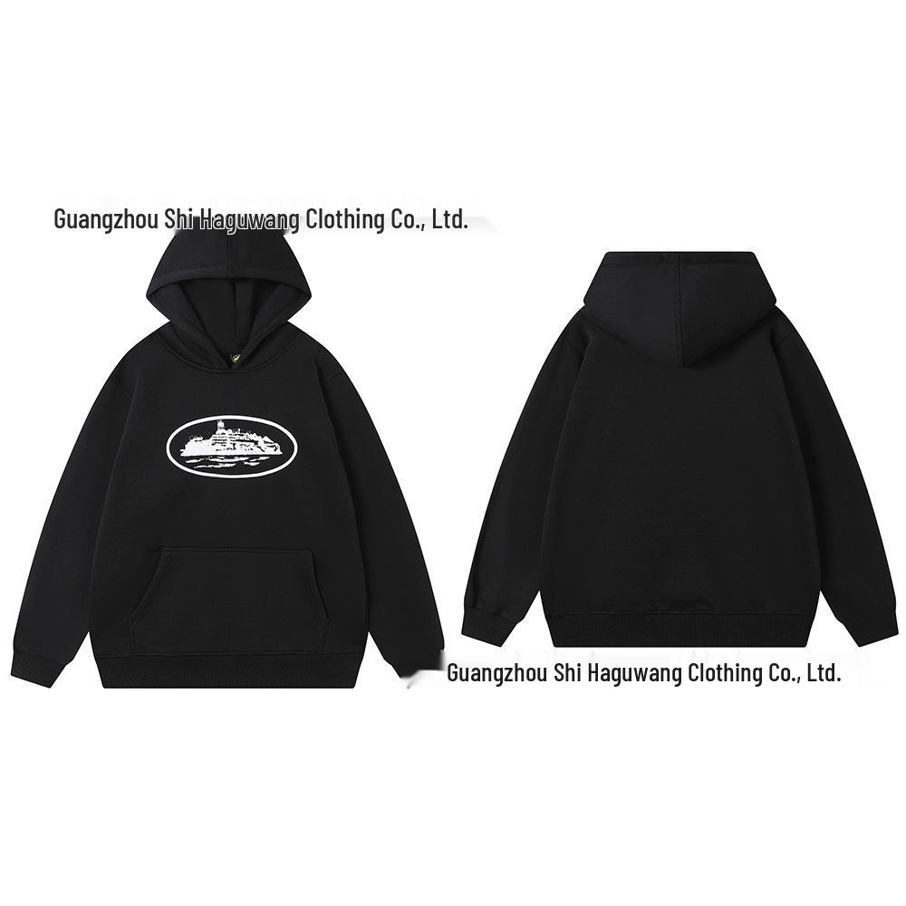 Cross-border CORT Demon Island Letter Print Unisex Plus Velvet Hooded Sweatshirt & Sweatpants Set