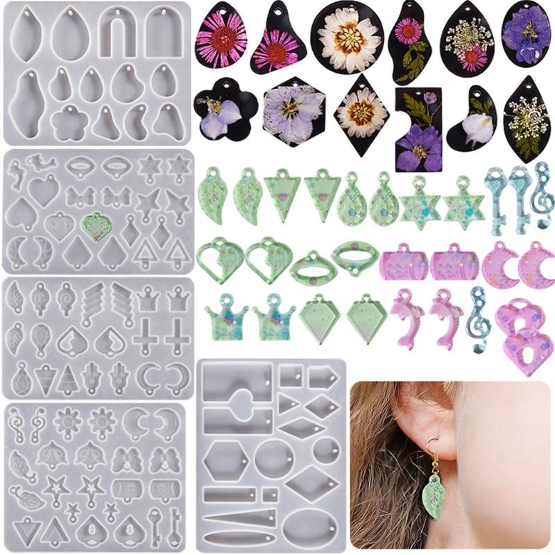 Earring Resin Molds Leaf Moon Heart Cross-Pendant Silicone Mold Necklace Jewelry Epoxy Casting Mold for DIY Craft Supply