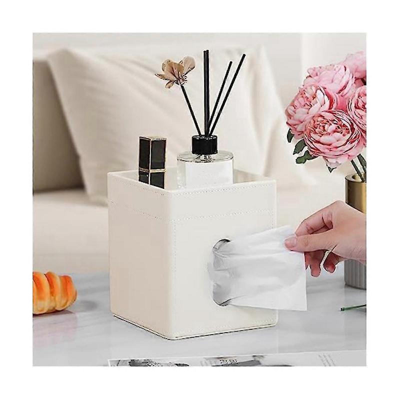 Tissue Box Cover, Pu Leather Tissue Box Holder For Bathroom Office Desk, Tissue Holder Decorative Organizer (brown)